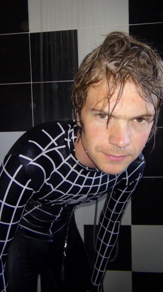 Spider-Man in the shower