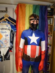 Captain America Morphsuit + Fetters Padded Leather Muzzle