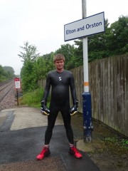 Wetsuit fun at railway station