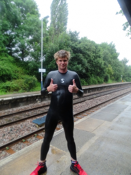 Wetsuit fun at railway station