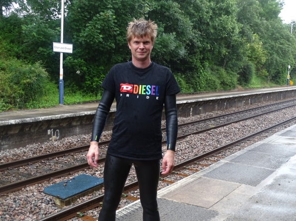 Wetsuit fun at railway station