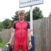 Holding my back helmet at Elton and Orston railway station