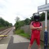 Wearing my back helmet at Elton and Orston railway station