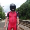 Wearing my back helmet at Elton and Orston railway station