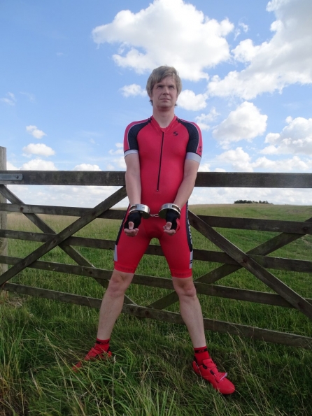 Synergy Red Cycling Skinsuit + Clejuso handcuffs