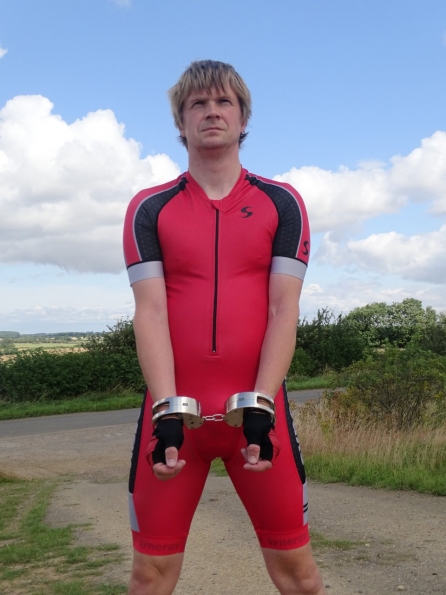 Synergy Red Cycling Skinsuit + Clejuso handcuffs