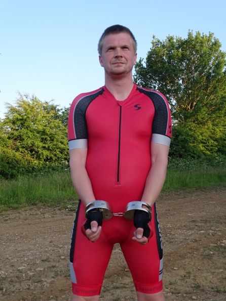 Synergy Red Cycling Skinsuit + Clejuso handcuffs